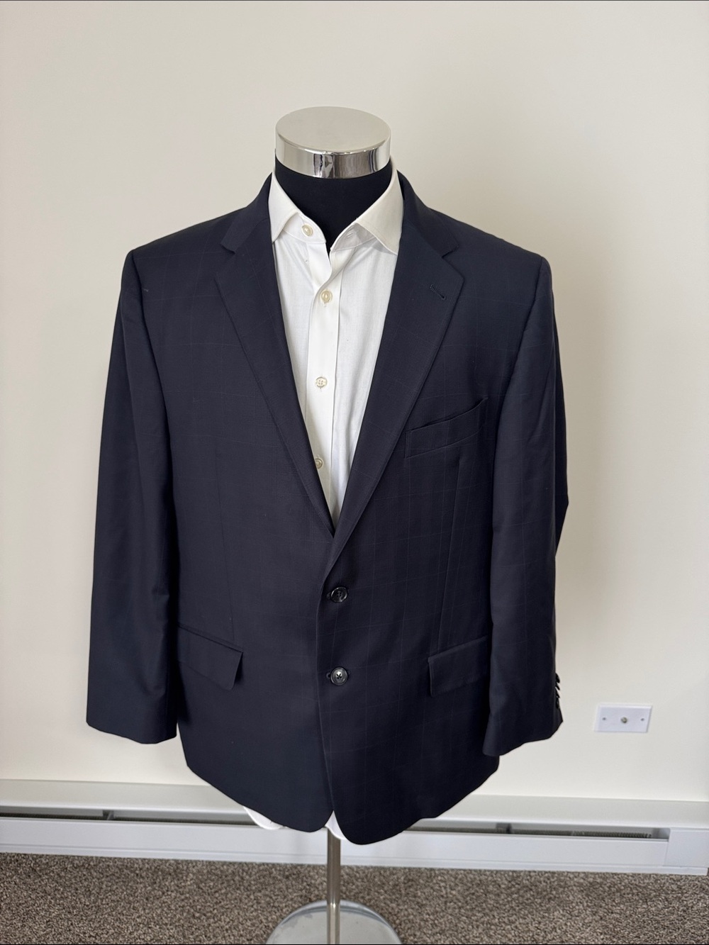Joseph Abboud mens 46R blue plaid 100% wool Italian fabric 2-button sport coat